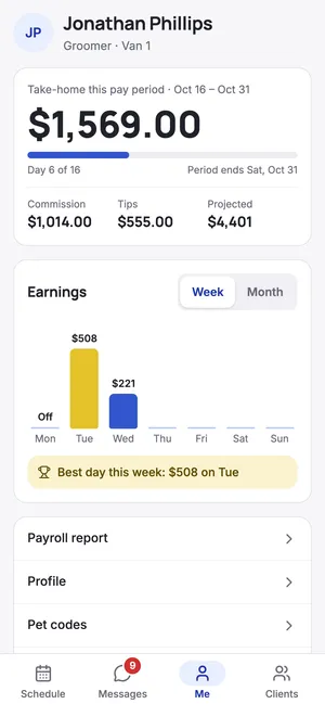 A groomer’s earnings on iPhone
