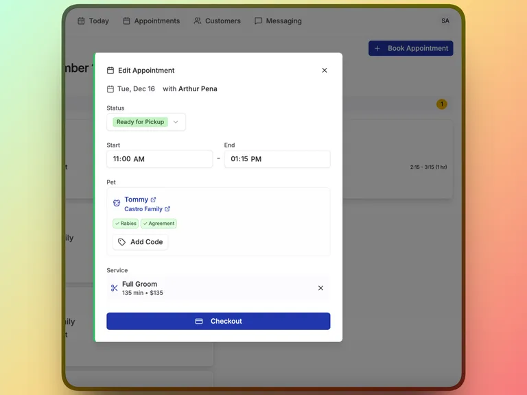 Checking out an appointment in Packyard with Stripe