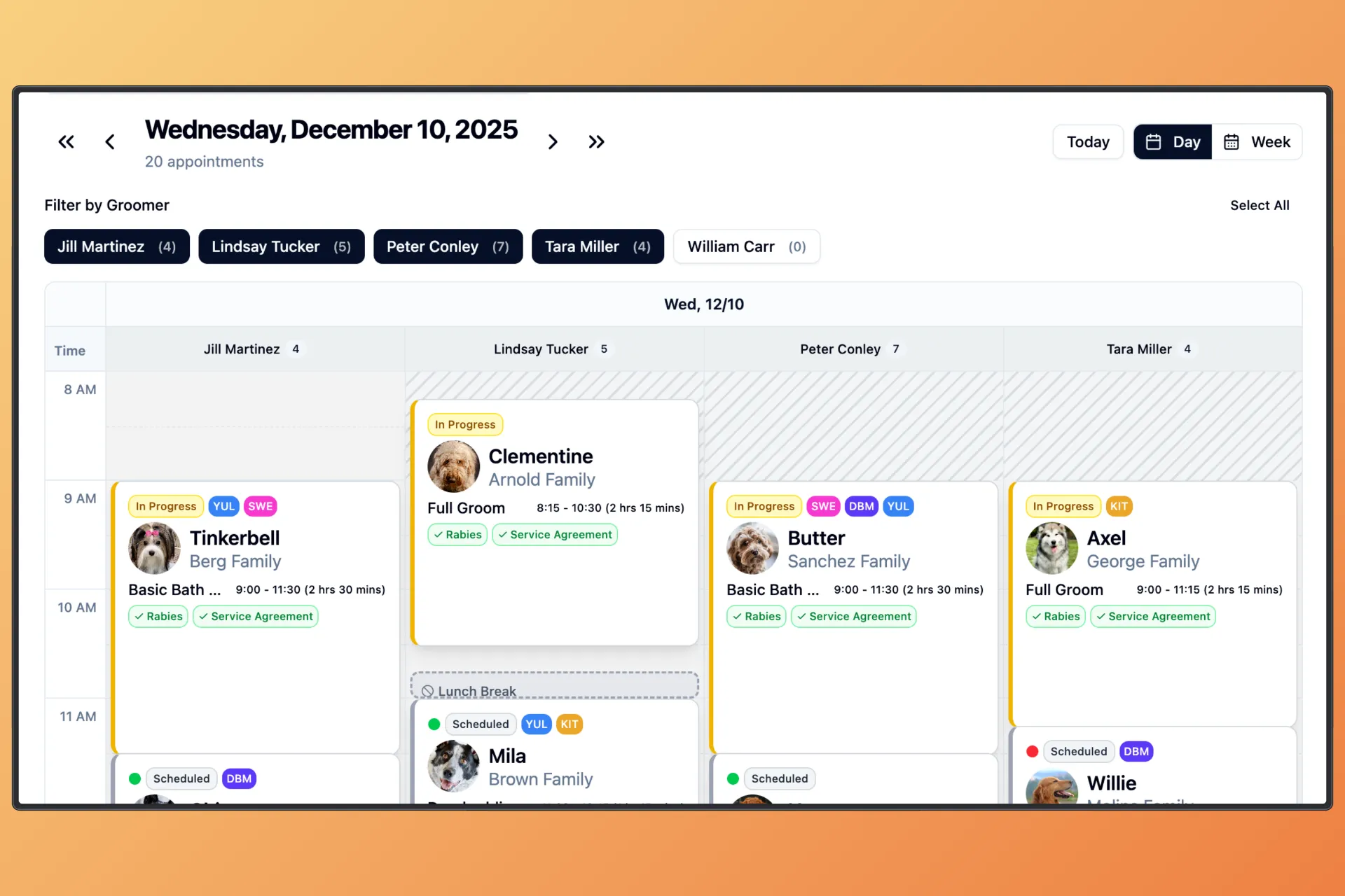 Customer and pet profiles