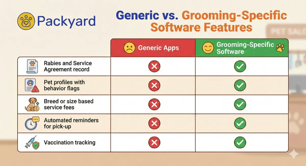 Comparison of generic apps vs grooming-specific software