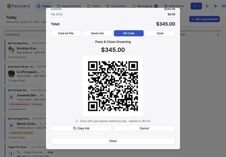 Checkout on iPad with a QR code to scan and pay