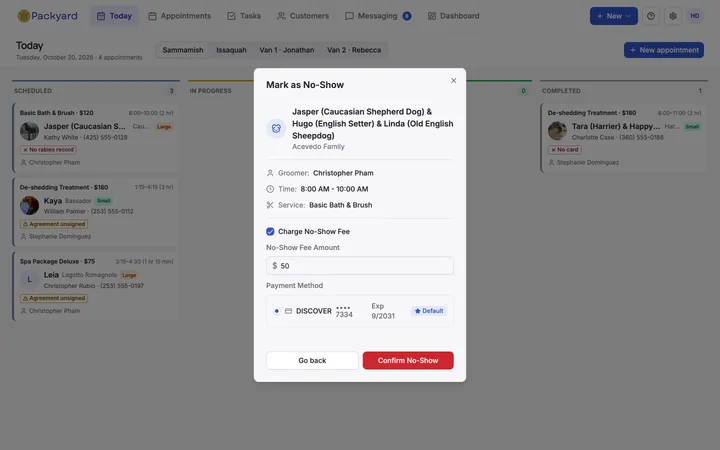 Charging a no-show fee to the card on file
