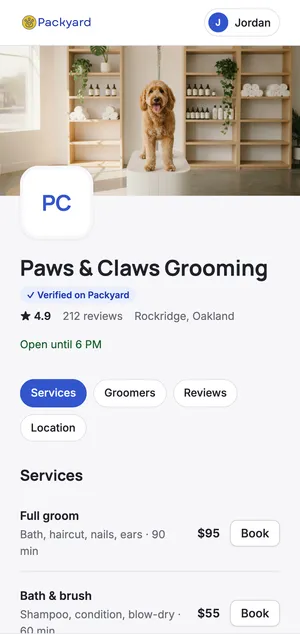 A salon’s public booking page on a phone