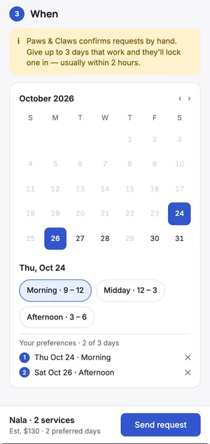 Choosing a time in the booking wizard