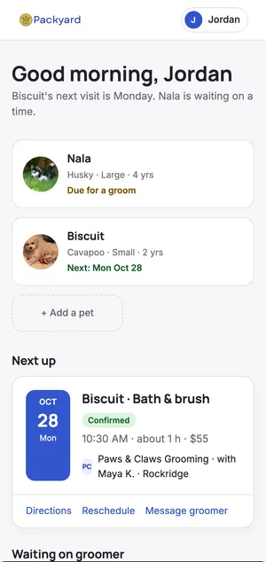 A client’s upcoming bookings