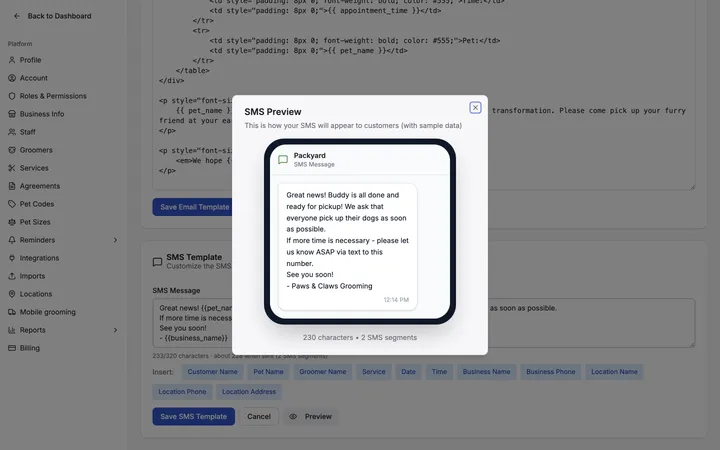 Editing a reminder’s wording with a preview