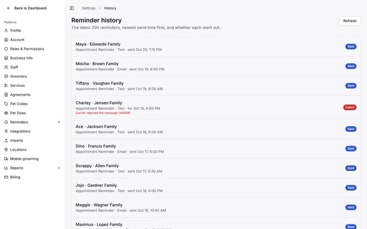 Reminder history log