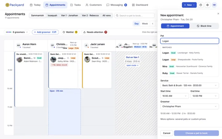 Booking a group appointment for two dogs