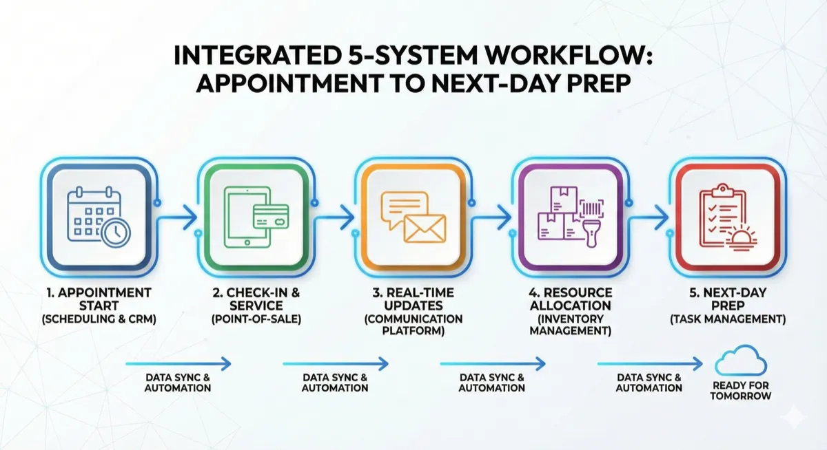 Five systems integrated checkout flow