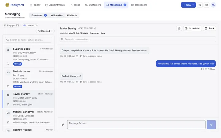 Shared text inbox with an open conversation